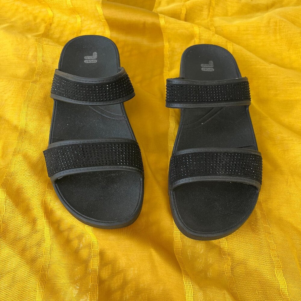 Black Glitter Strap Sandals Size 10!